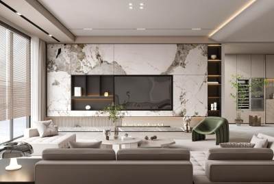 现代客厅 沙发茶几组合 电视墙 单人沙发 壁炉 茶几组合 装饰柜